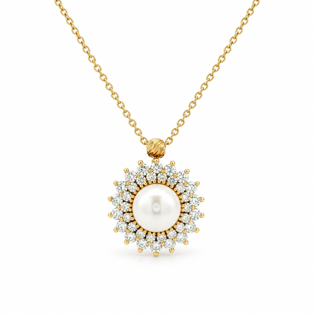 Pearl Sunburst Diamond Necklace