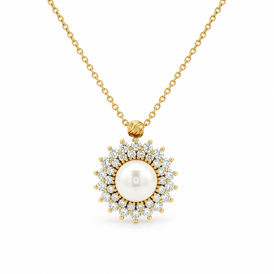 Pearl Sunburst Diamond Necklace