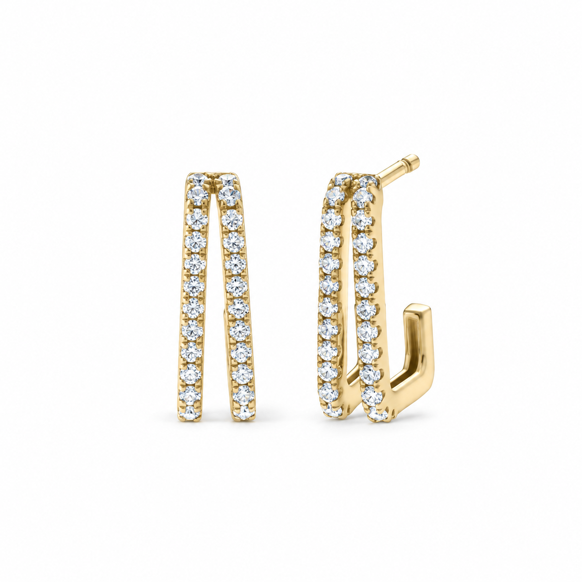 Angular Double Hoop Diamond Earrings
