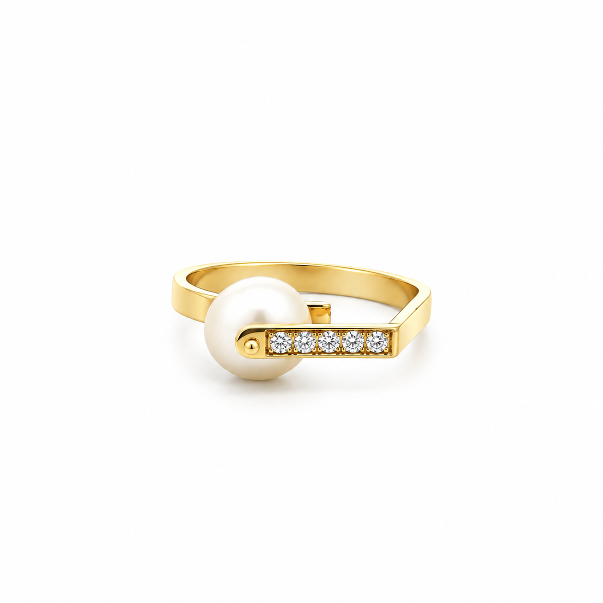 Geometric Pearl Diamond Ring