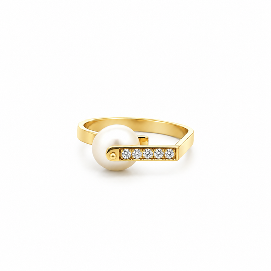 Geometric Pearl Diamond Ring