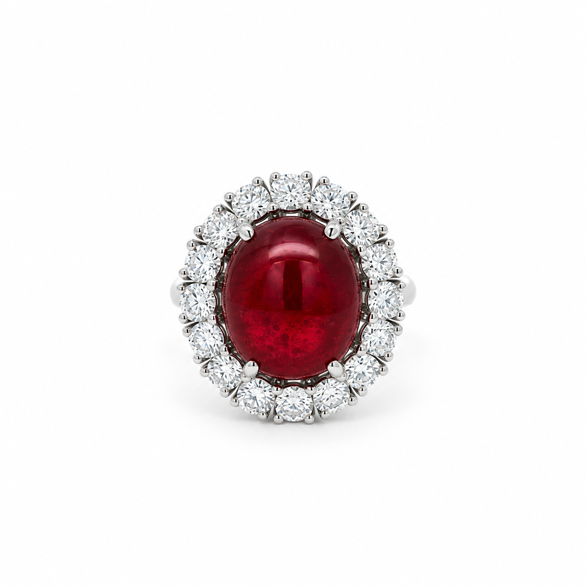 Ruby Cabochon Halo Diamond Ring