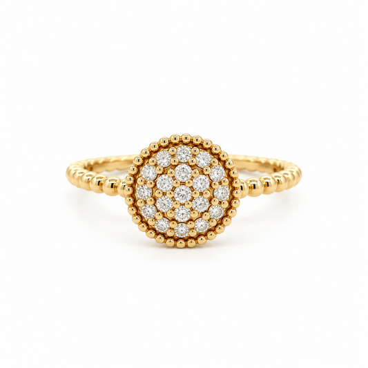 Beaded Gold Diamond Cluster Ring