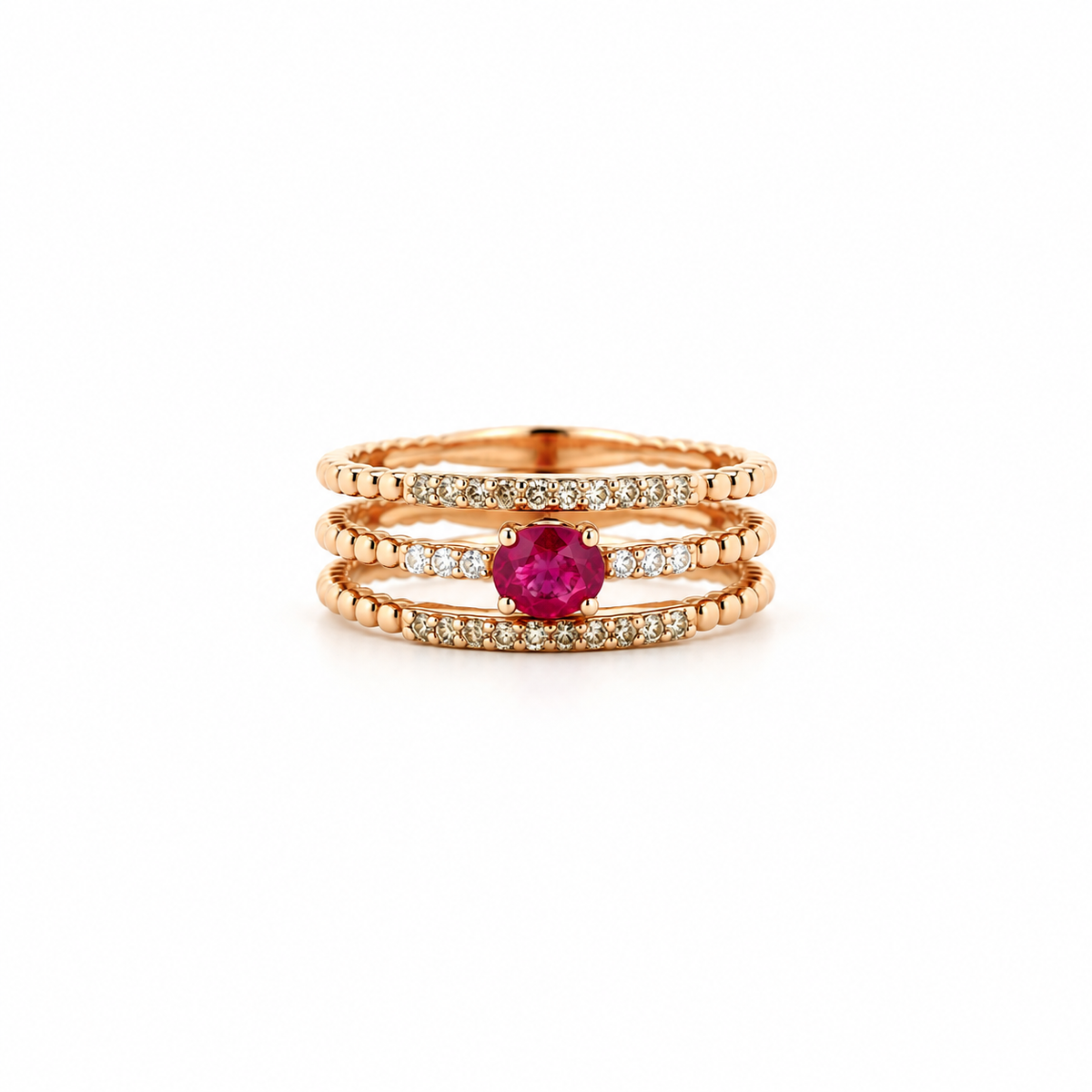 Three Row Ruby Diamond Ring