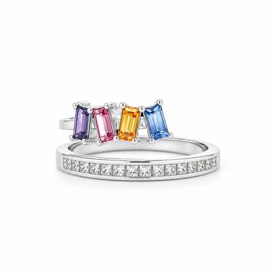 MultiColor Sapphire Baguette Diamond Ring