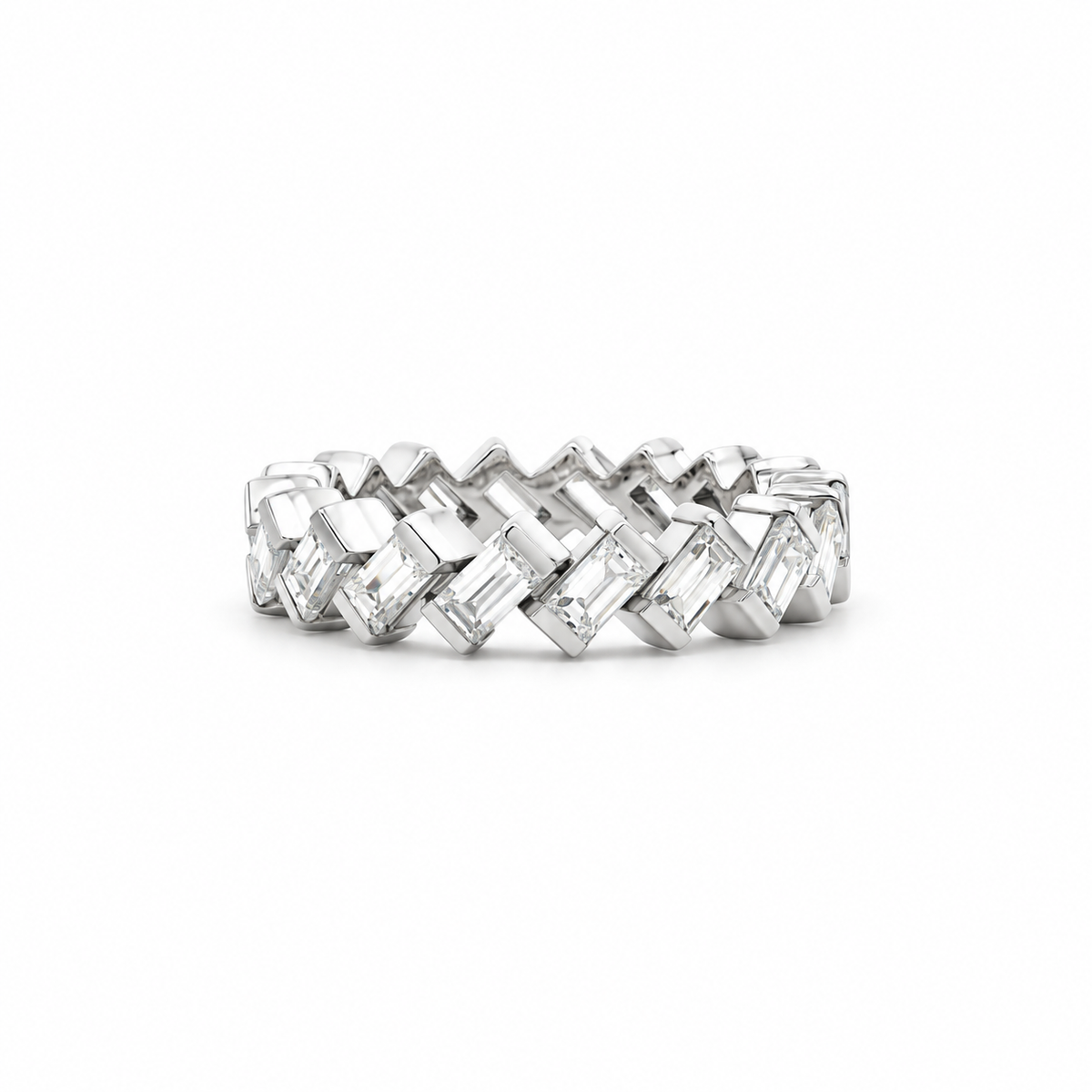 Chevron Baguette Diamond Ring in white gold
