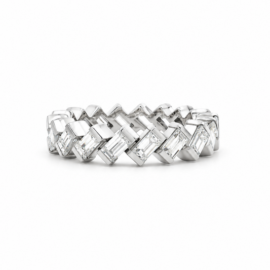 Chevron Baguette Diamond Ring in white gold