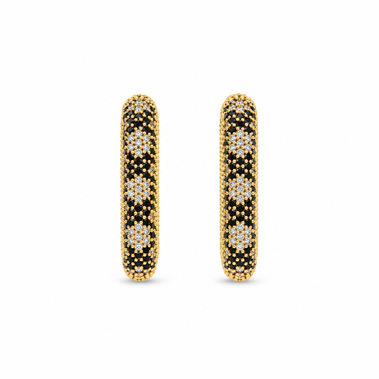 Embroidery Black Diamond Hoop Earrings