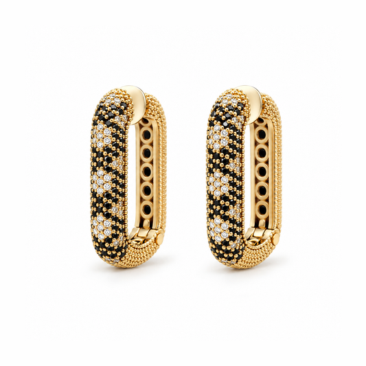 Embroidery Black Diamond Hoop Earrings