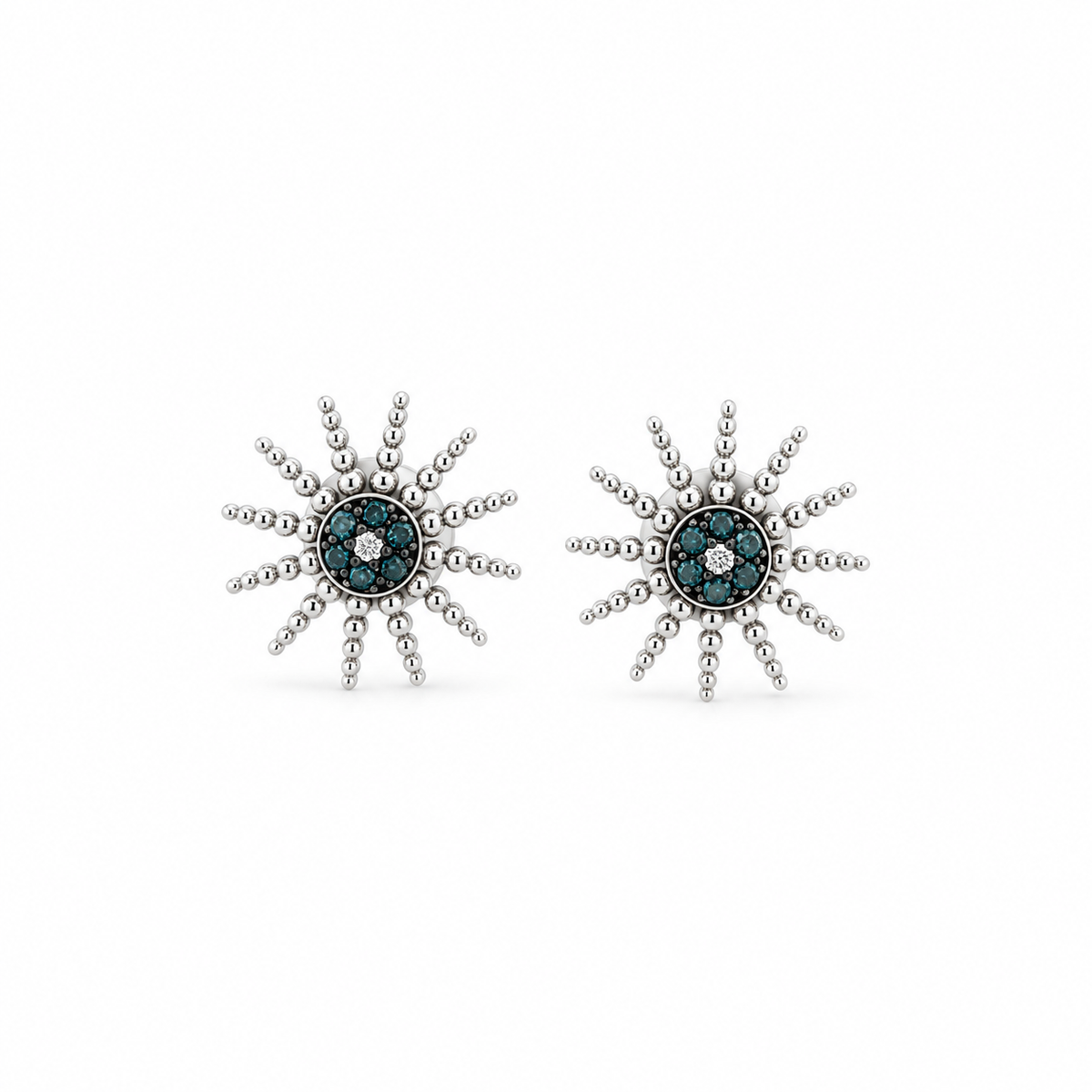 Blue Diamond Sunburst Stud Earrings