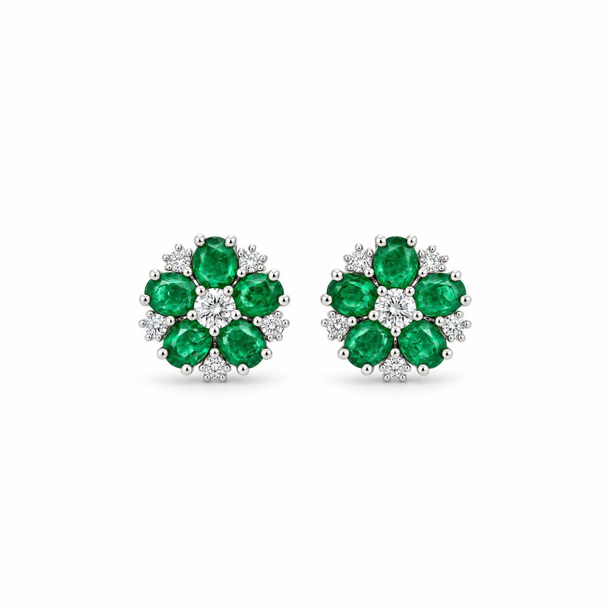 Emerald Floral Diamond Stud Earrings
