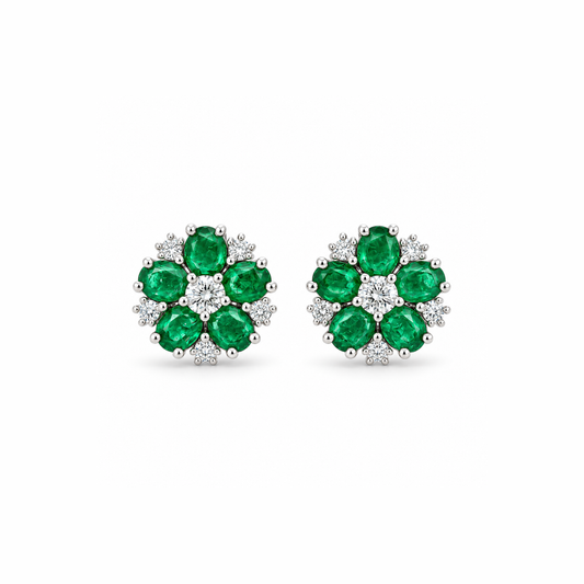 Emerald Floral Diamond Stud Earrings