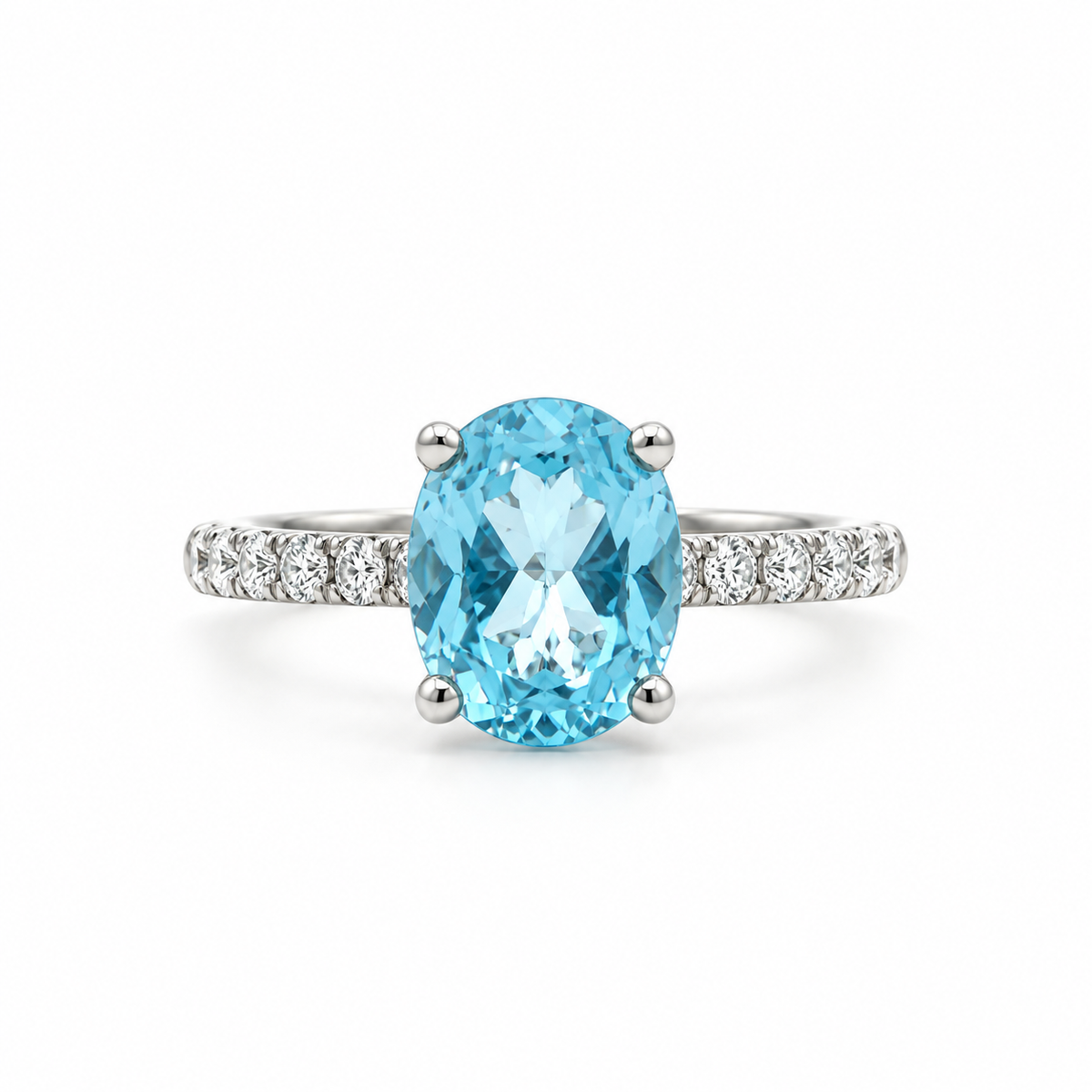 Blue Topaz Solitaire Diamond Ring