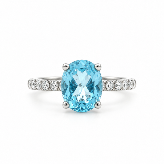 Blue Topaz Solitaire Diamond Ring