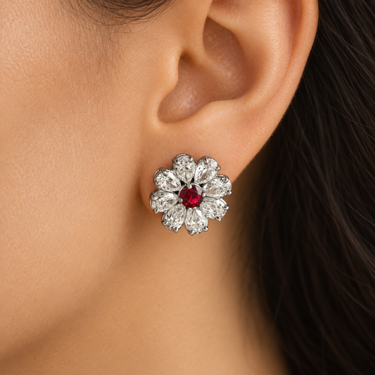 Ruby Blossom Diamond Earrings