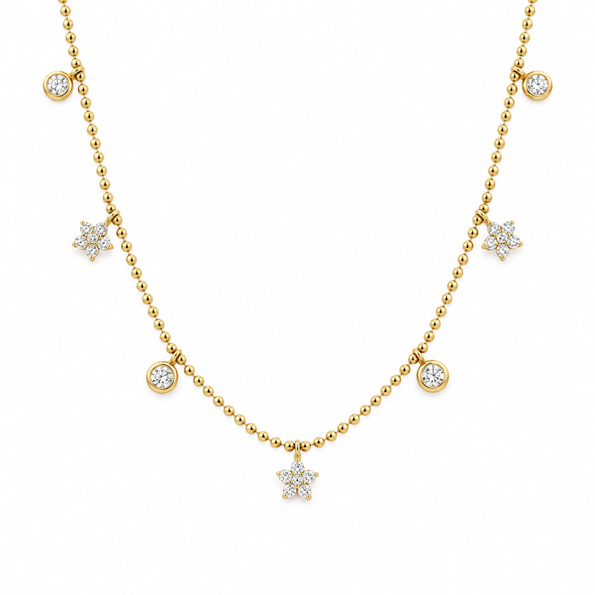 Delicate Beaded Diamond Charm Necklace