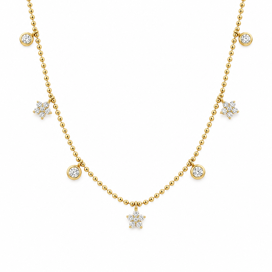 Delicate Beaded Diamond Charm Necklace