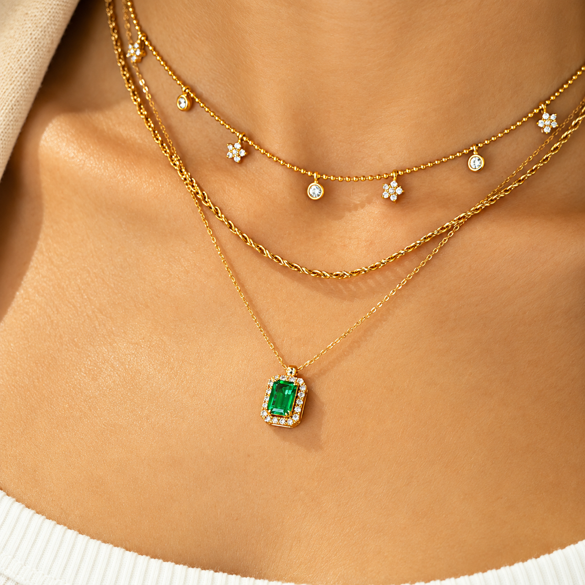 Delicate Beaded Diamond Charm Necklace