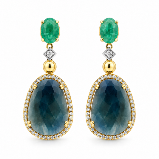 Emerald and Blue Sapphire Drop Earrings