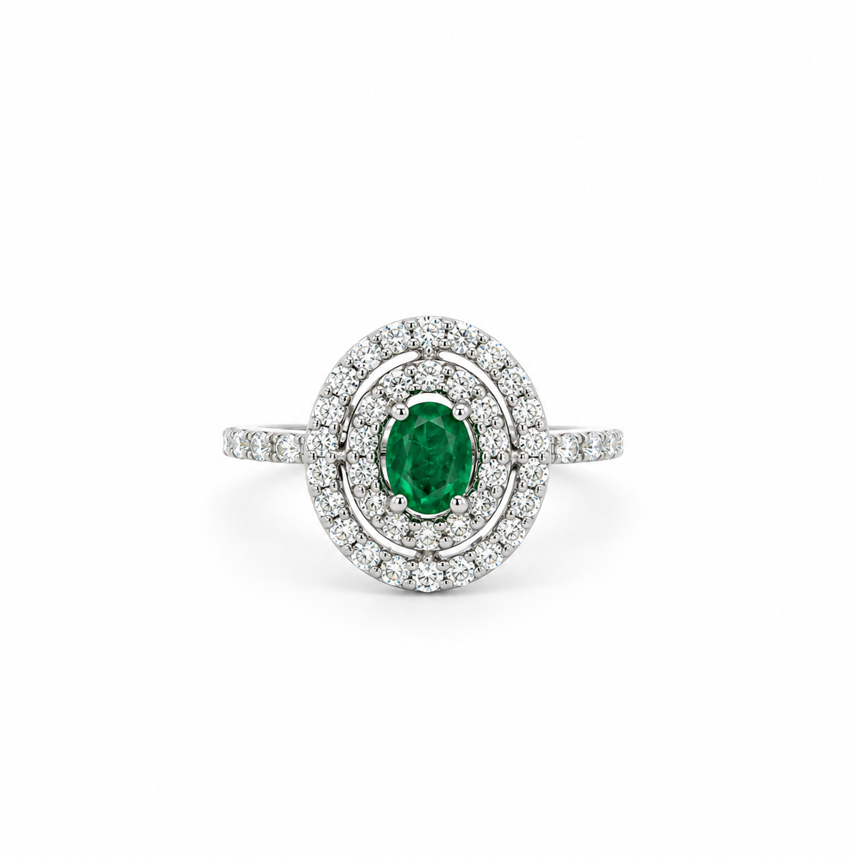 Emerald Double-Halo Diamond Ring