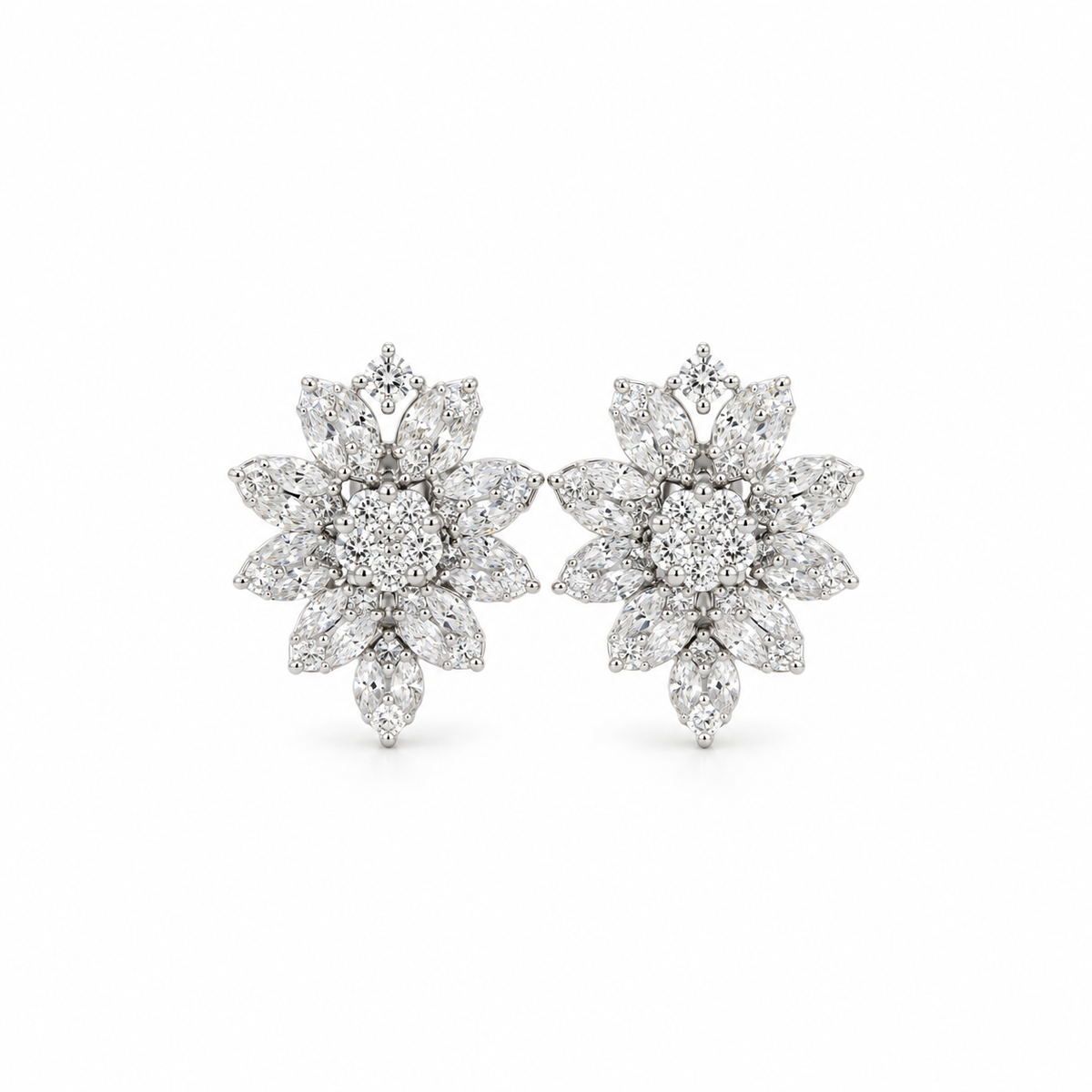 Diamond Flower Cluster Stud Earrings