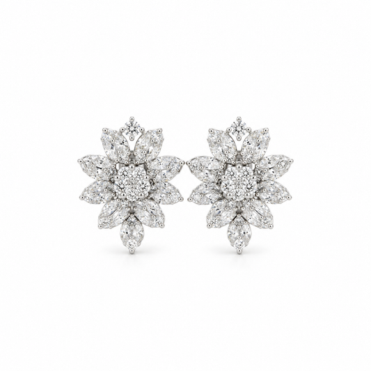 Diamond Flower Cluster Stud Earrings