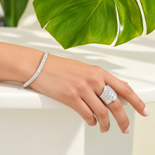 Baguette Wave Diamond Bangle Bracelet