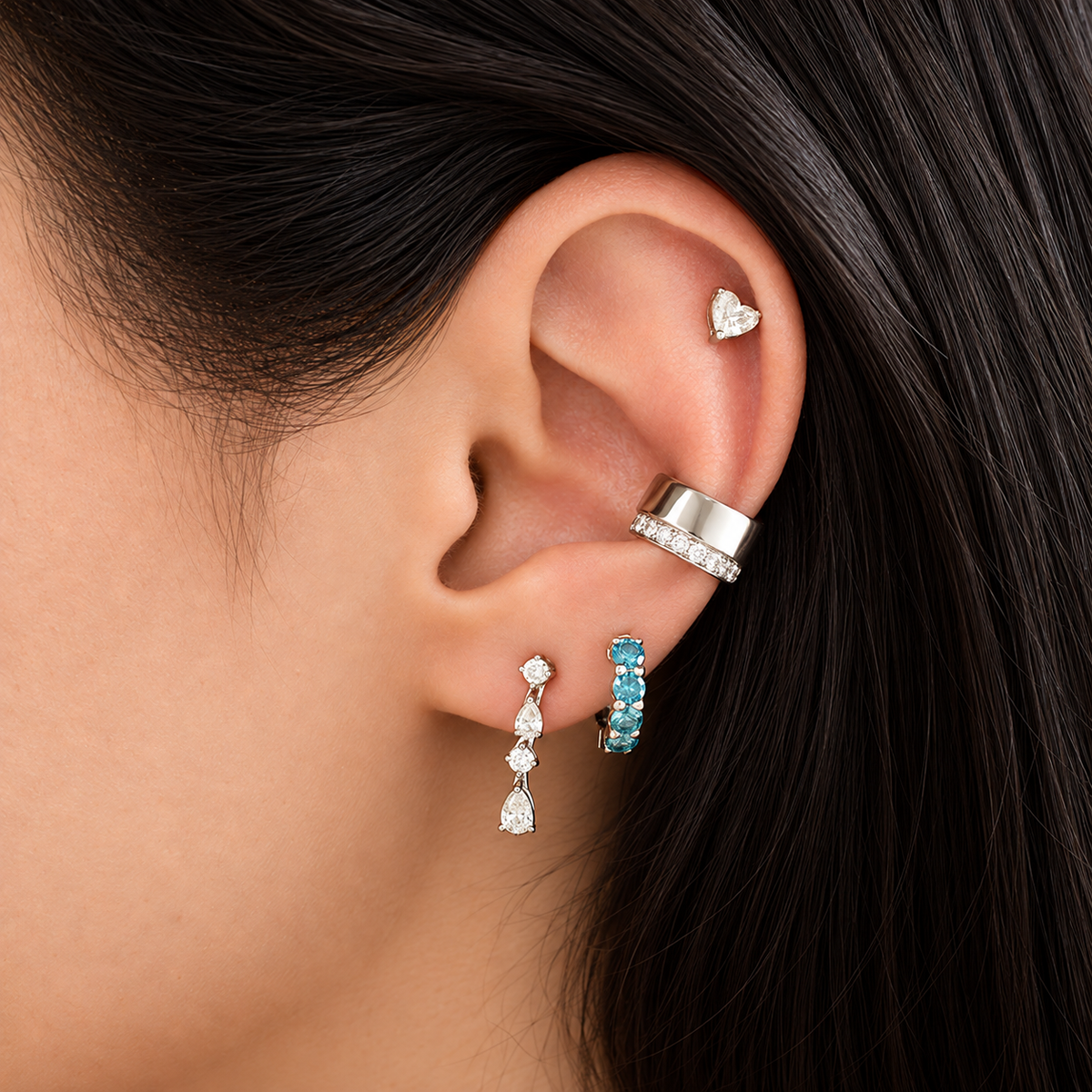 Blue Diamond Hoop Earring