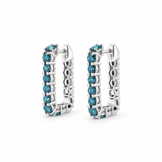 Blue Diamonds Square Hoop Earrings