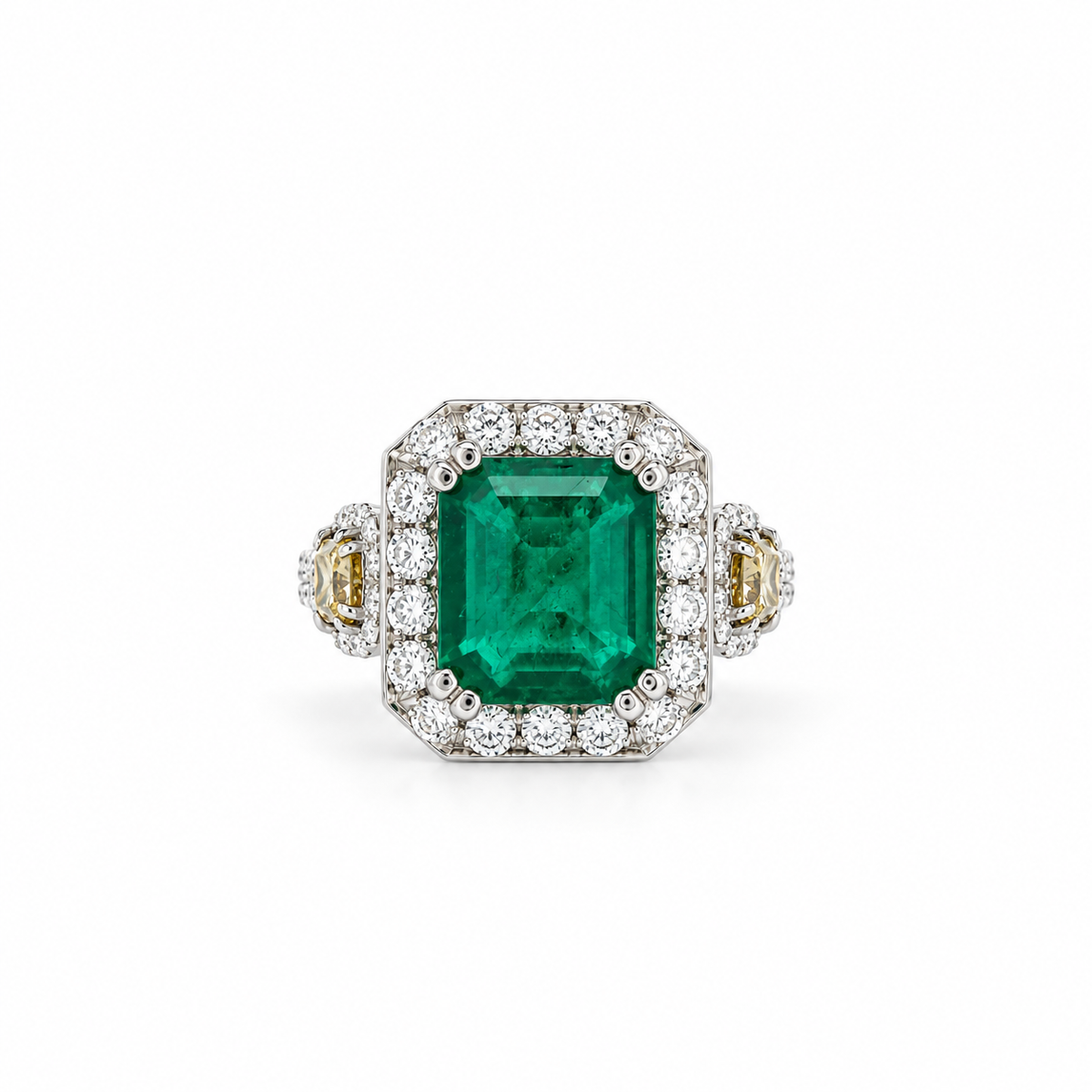Emerald and Diamond Halo Ring