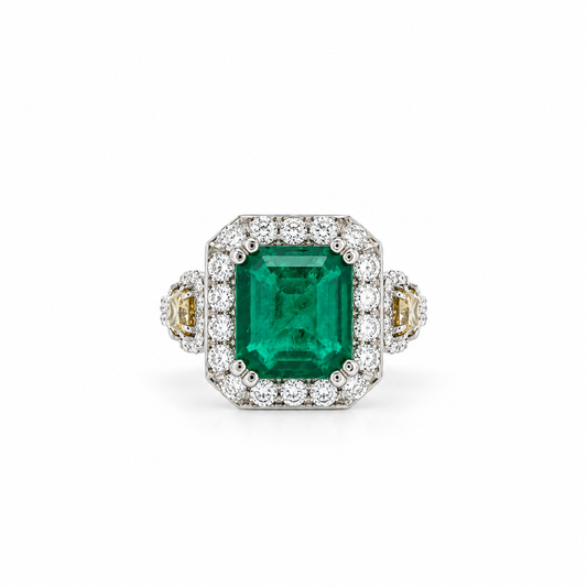 Emerald and Diamond Halo Ring