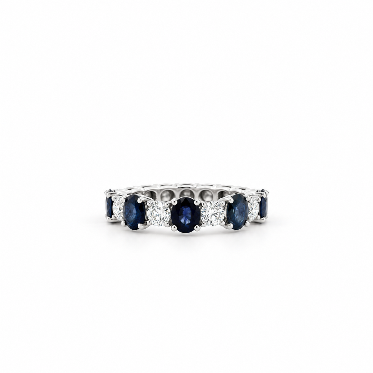 Blue Sapphire and Diamond Alternating Eternity Band