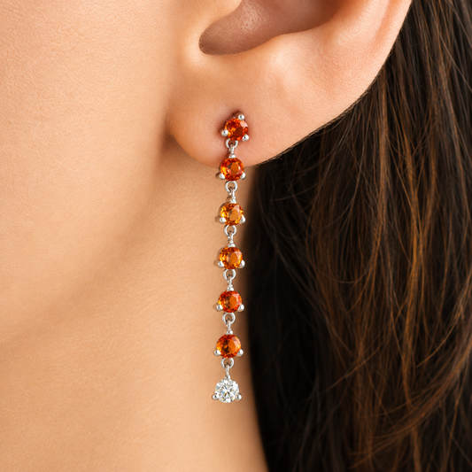 Vivid Orange Sapphire Drop Earrings