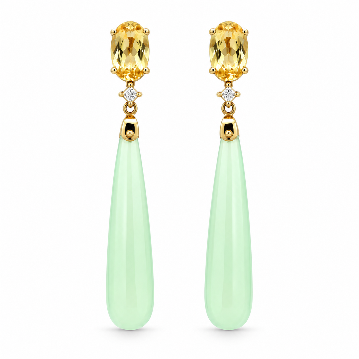 Citrine and Mint Jade Drop Diamond Earrings