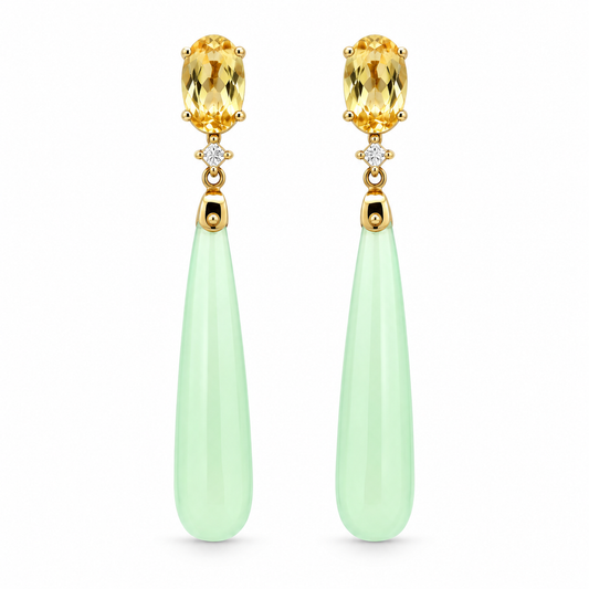 Citrine and Mint Jade Drop Diamond Earrings
