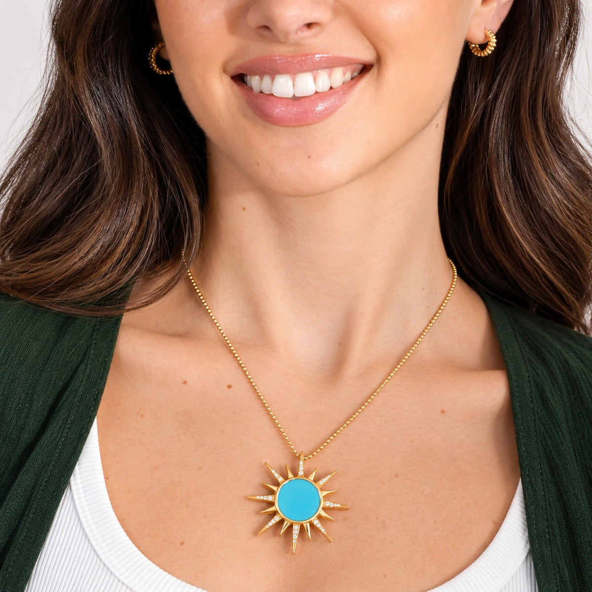 Turquoise Sunburst Diamond Pendant