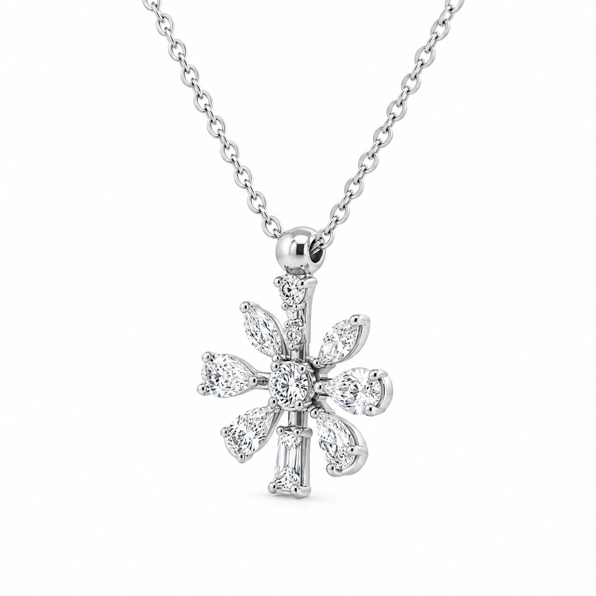 Mixed Cut Diamond Snowflake Necklace