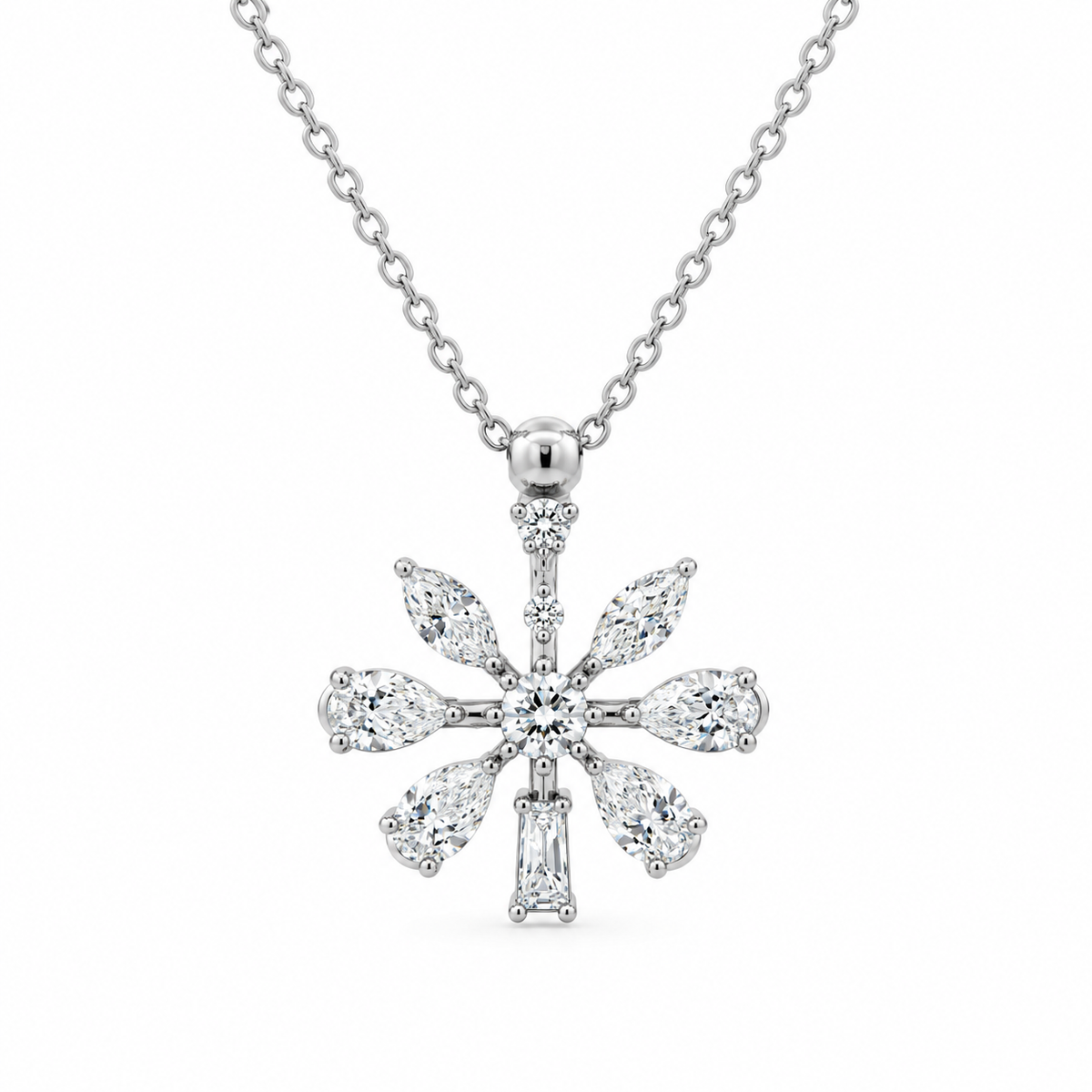 Mixed Cut Diamond Snowflake Necklace