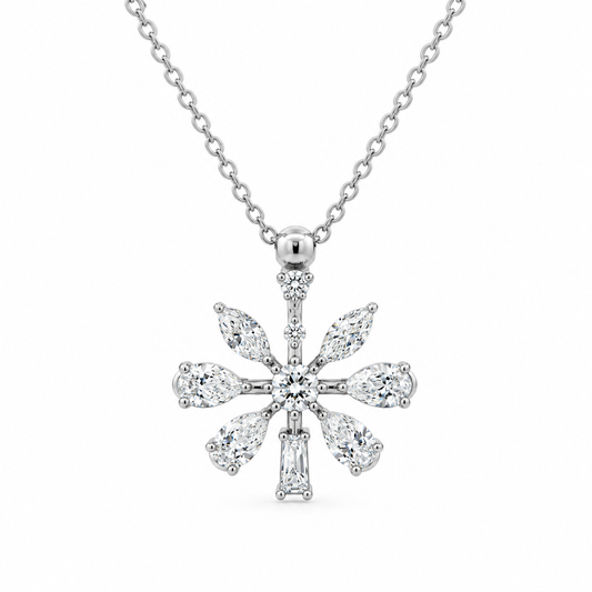 Mixed Cut Diamond Snowflake Necklace