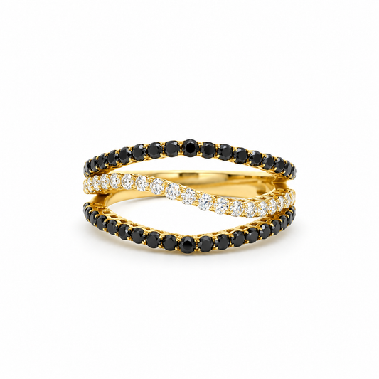 Three Row Diamond Wave Ring
