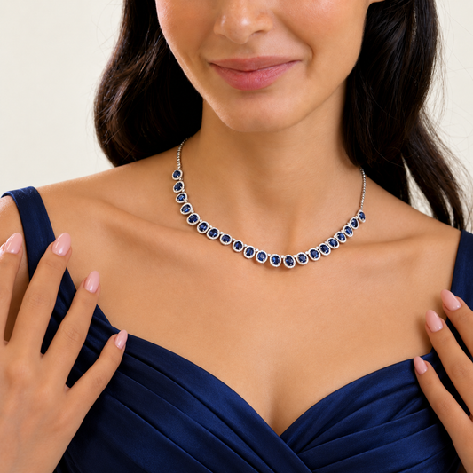Sapphire Halo Diamond Necklace