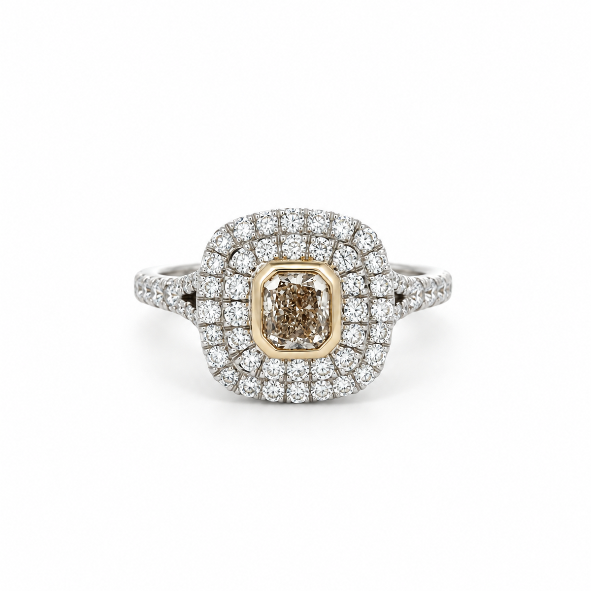 Champagne Double-Halo Diamond Ring