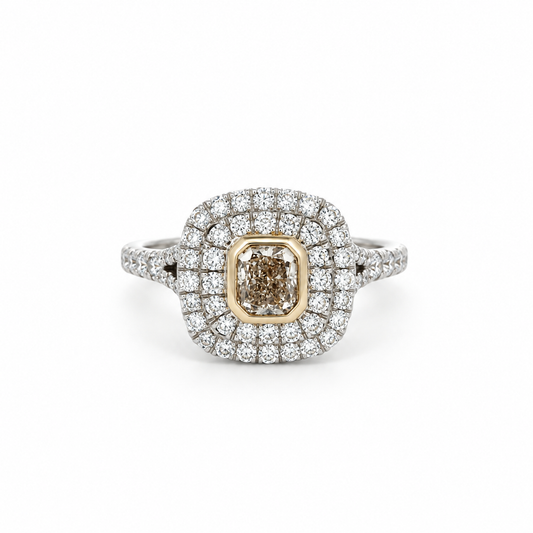 Champagne Double-Halo Diamond Ring
