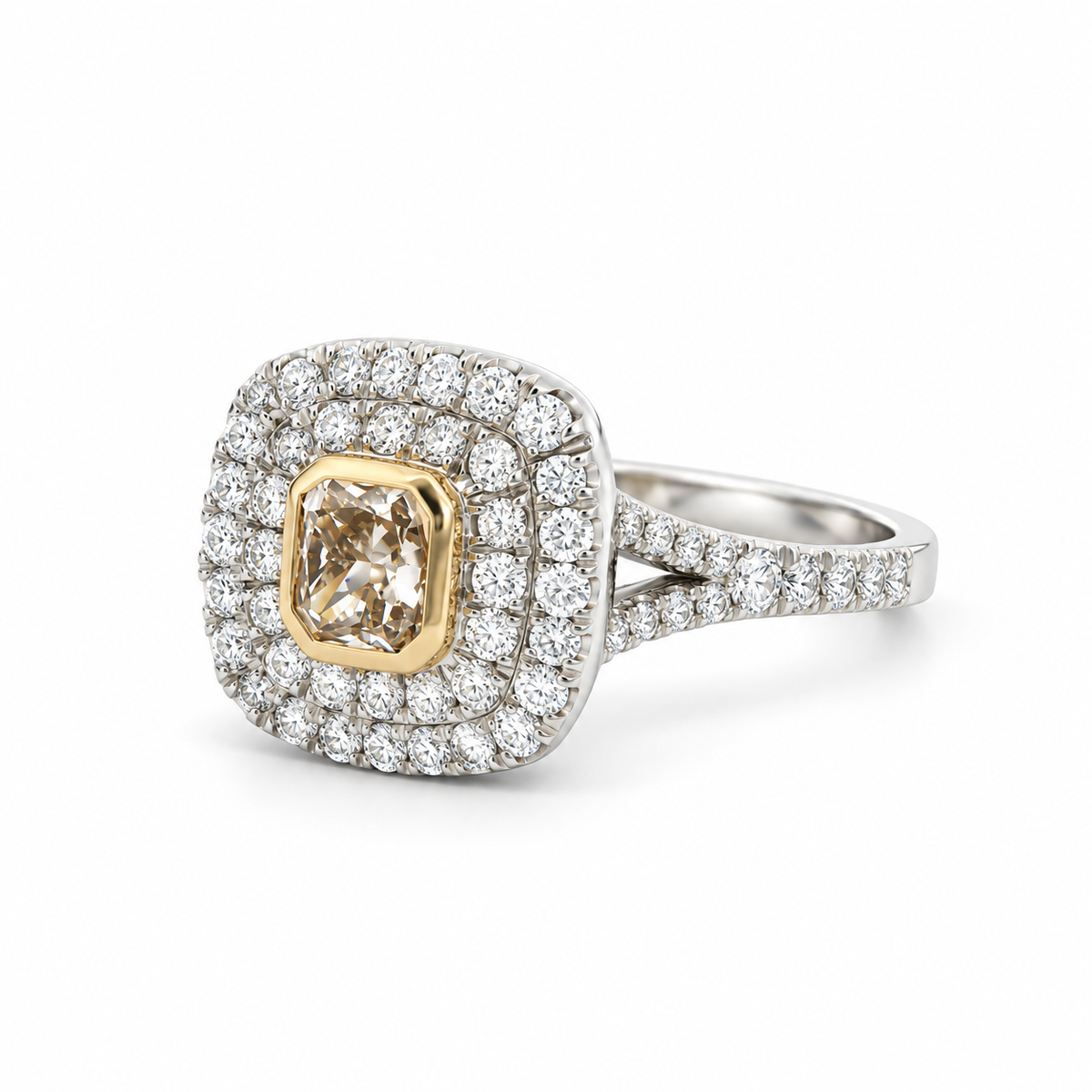 Champagne Double-Halo Diamond Ring