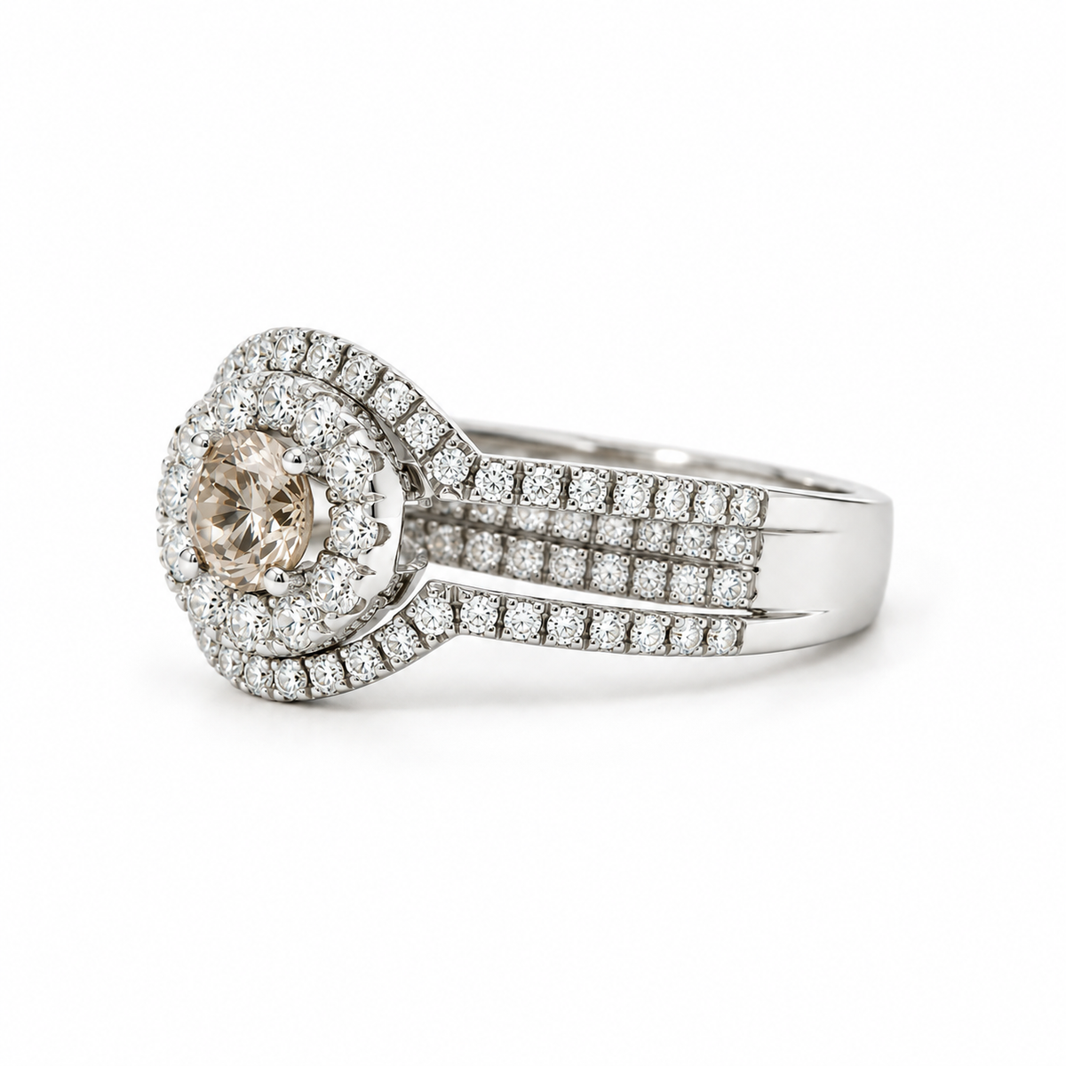 Champagne Diamond Double-Halo Ring
