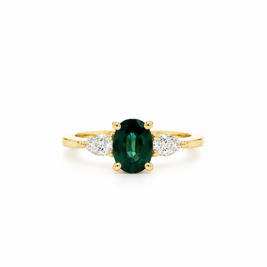 Deep Green Sapphire Diamond Rings