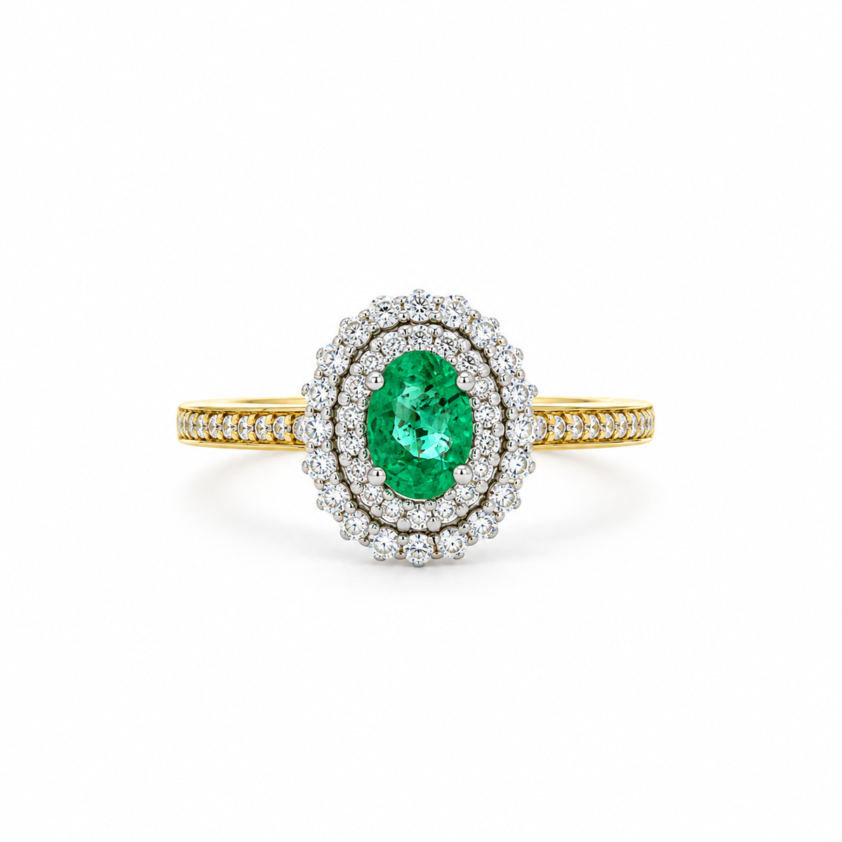 Regal Emerald Halo Diamond Ring