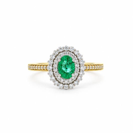 Regal Emerald Halo Diamond Ring
