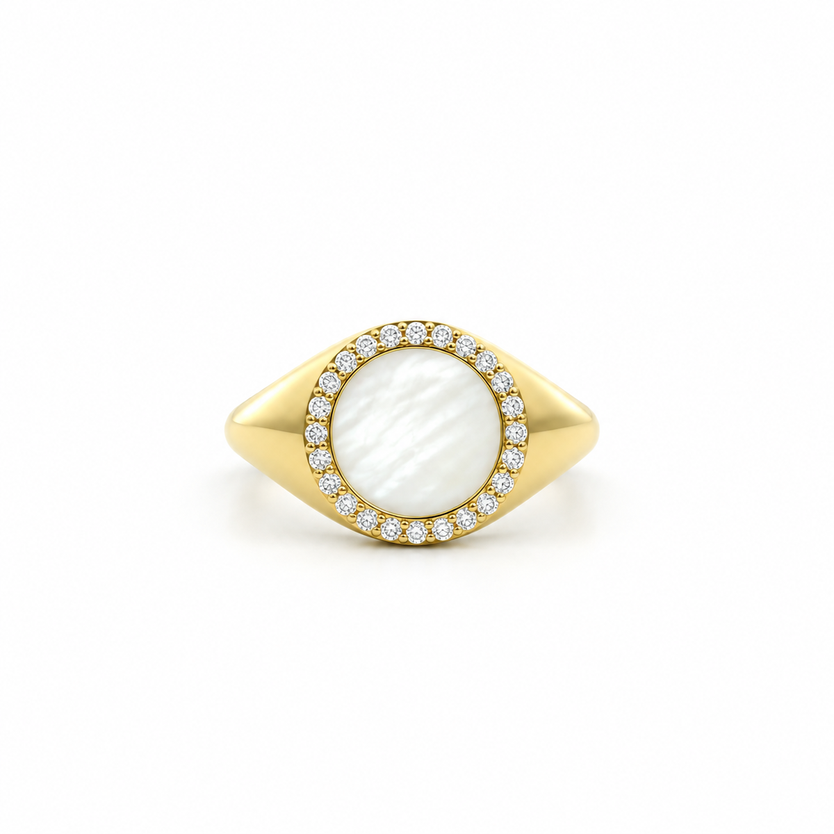 Mother-of-Pearl Halo Signet Diamond Ring