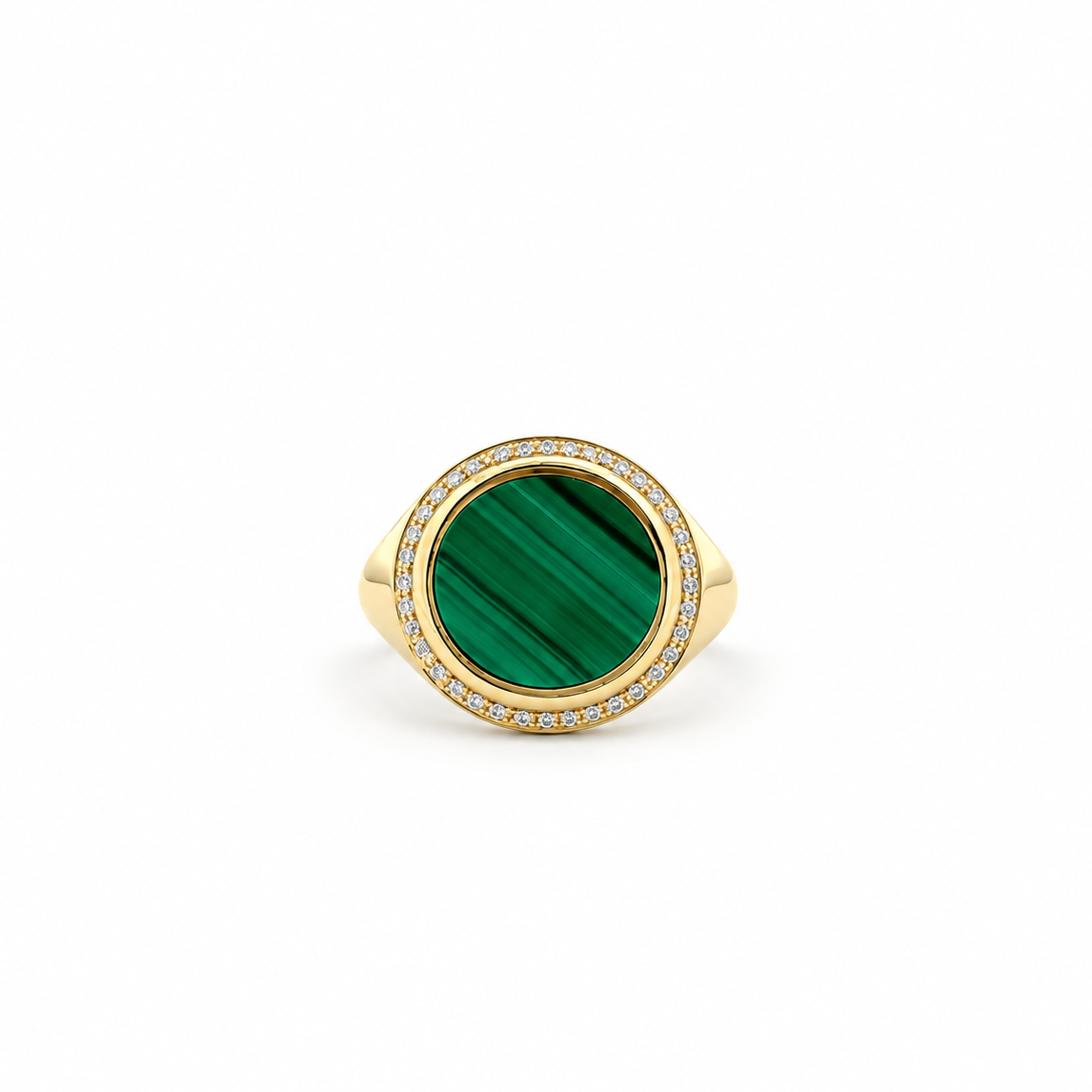 Malachite and Diamond Signet Ring